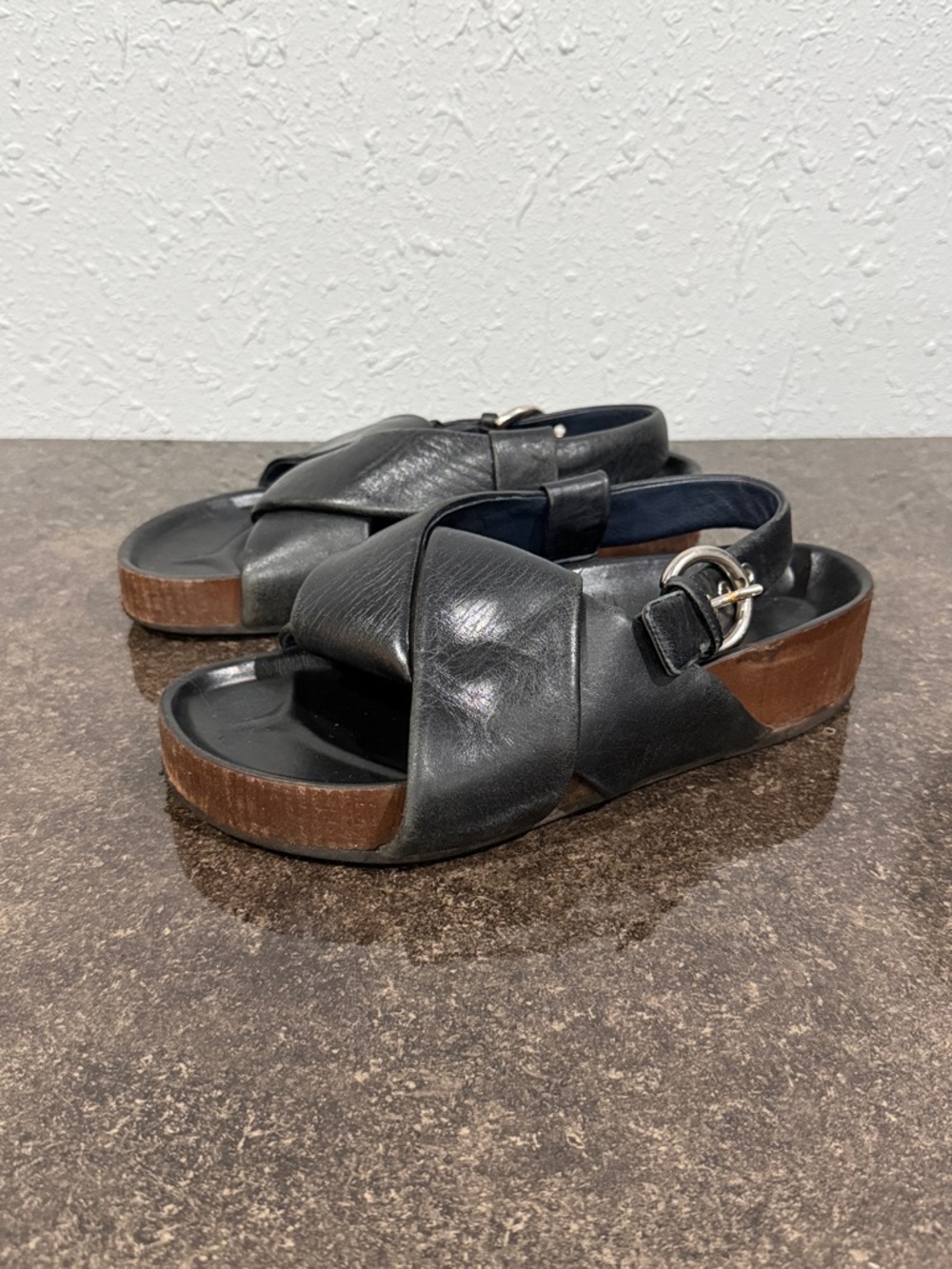 Celine Phoebe Philo Black Leather Criss-Cross Slingback Sandals Women’s Size 40